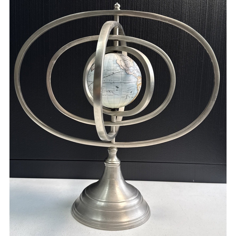 Armillary Sphere Silver Pewter Rotating Spinning Globe